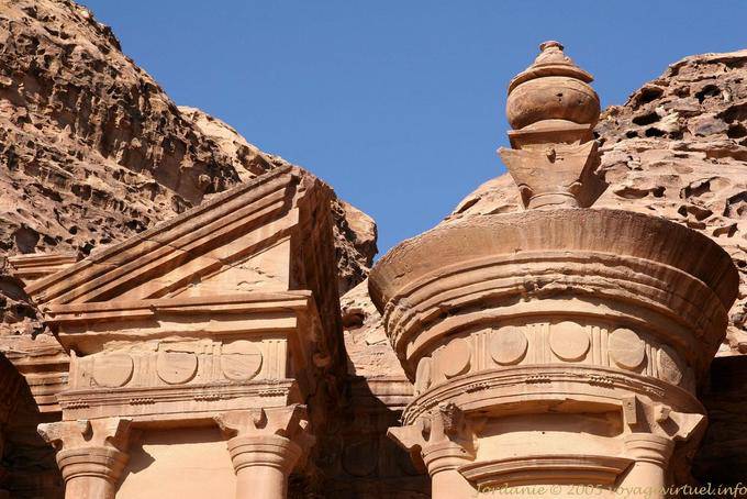 Focus on the top of the facade, Al Deir, Petra - Jordan