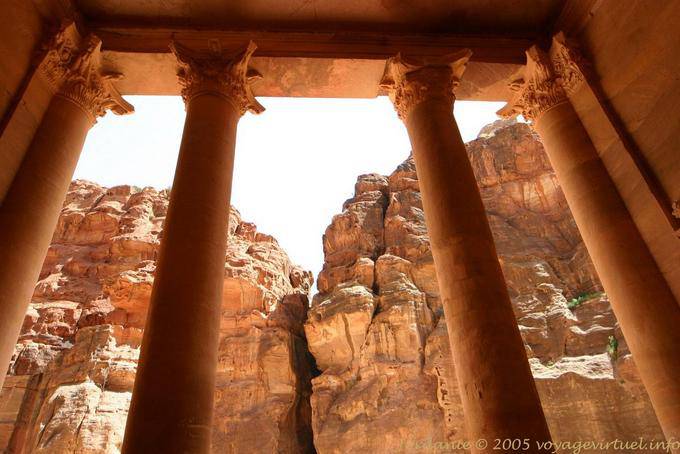 Colonnades El-Khazneh (the Treasury) views from inside, Petra - Jordan