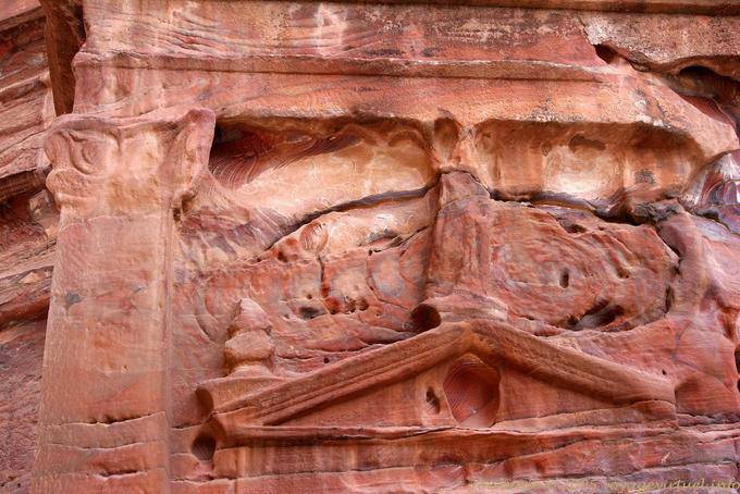 Column and pediment with the old rock by erosion, Petra Khubta - Jordan