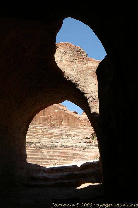 Fragment of theater seen from inside a tomb, Petra Khubta - Jordan