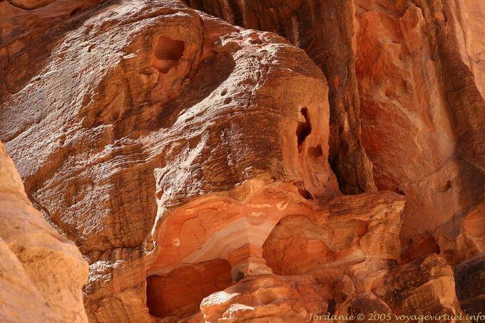 Color effect on the tormented rock, Siq, Petra - Jordan