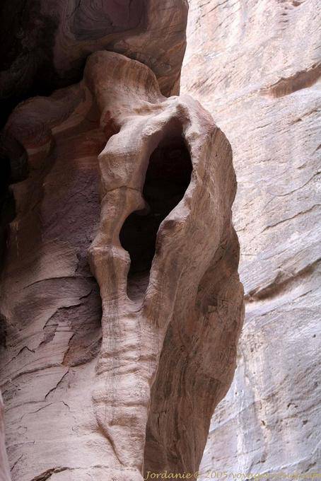Particular rock formation carved by the Wadi Mousa Al Siq, Petra - Jordan