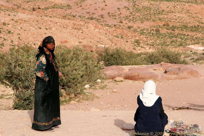 Souvenir vendors in local costume, Petra Lower City - Jordan