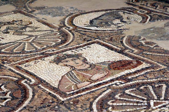 Portrait of woman in mosaic Byzantine church of Petra - Jordan