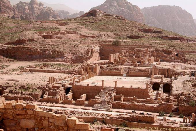Panorama of the Great Temple from the church, Petra Lower City - Jordan