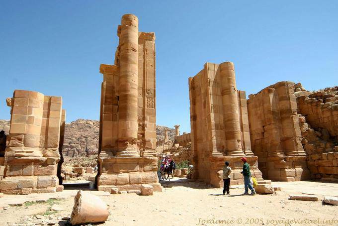 Another view of the triumphal arch of the Colonnades street, Petra Lower City - Jordan