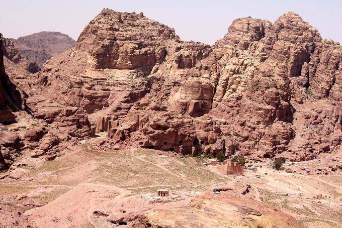 View of the mountains and the Qasr El Bint the top of Jabal Madhbah, Petra - Jordan