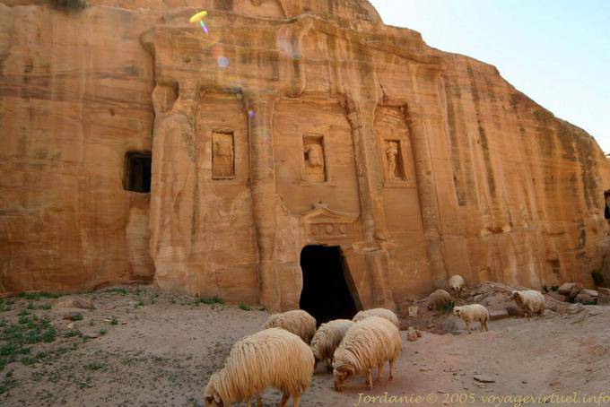 Sheep to the front of the tomb of Roman Soldier, Wadi Al-Farasa, Petra - Jordan