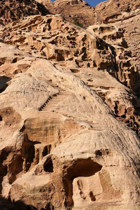 Vertiginous staircase, carved in stone, leading to a group of tombs, Jebel al-Madhbah, Petra - Jordan