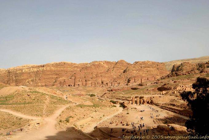 View of the lower town and the royal tombs leaving Wadi Al-Farasa, Petra - Jordan