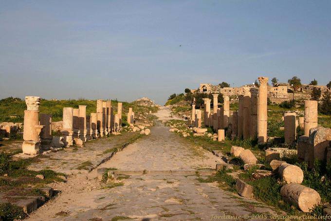 The east-west street paved with basalt, Gadara, Umm Qays - Jordan