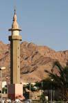 Mosque Minaret integrated into the landscape, Aqaba, Jordan.