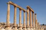 Columns marking the entrance to the market of the Roman city (Macellum), Jerash, Jordan.