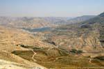 The dam of Wadi Mujib in mountainous enironnement, Kings Road, Jordan.