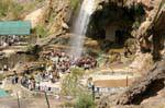 Collective shower under the waterfall, Hammamat Ma'In hot water, Jordan.