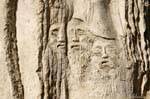 Sculpted heads close-up of the Millennium Monument Mount Nebo, Jordan.