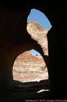 Fragment of theater seen from inside a tomb, Petra Khubta, Jordan.