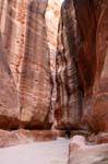 The closeness of the Siq canyon, reaching in places hundred meters high, Petra, Jordan.