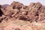 View of the mountains and the Qasr El Bint the top of Jabal Madhbah, Petra, Jordan.