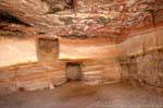 Colorful ceiling of a room Triclinium, Wadi Al-Farasa, Petra, Jordan.