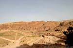 View of the lower town and the royal tombs leaving Wadi Al-Farasa, Petra, Jordan.