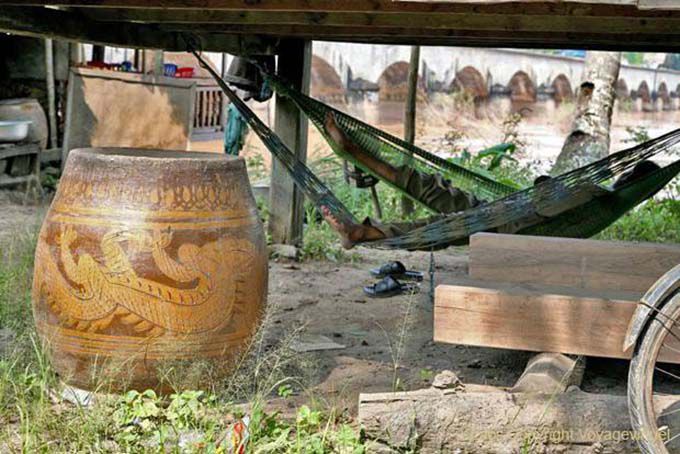 Hammock and decorated jar Khone Island, Lao