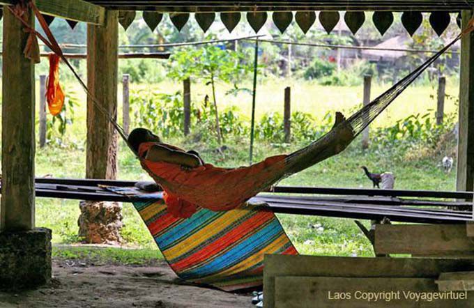 Monk resting in the temple, Khone Island, Lao