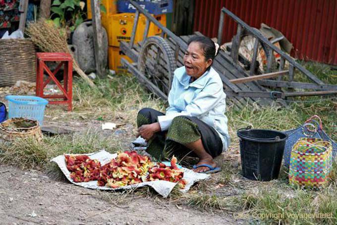 Hibiscus flowers in street market, Khong Island, Lao