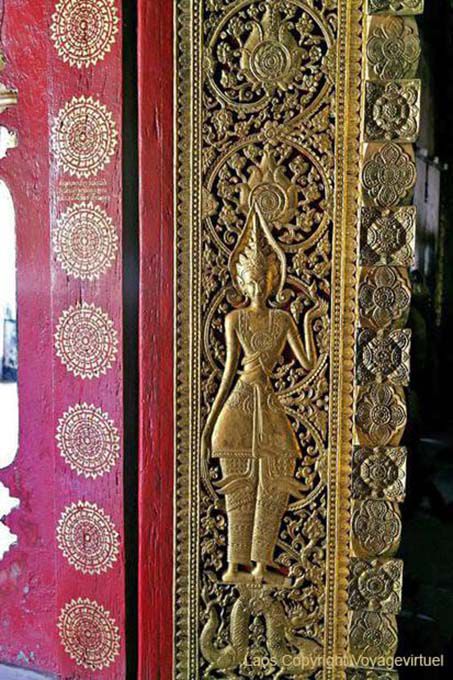 Decorative Detail of a door of the temple, Wat Mai, Luang Prabang, Lao