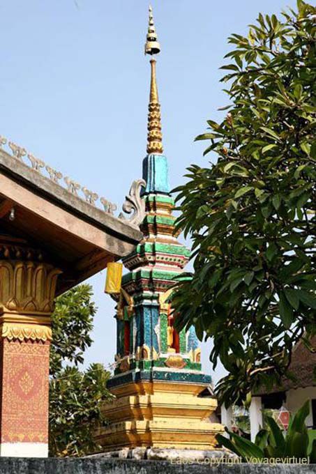 Small painted stupa, Wat Sene Soukharam, Luang Prabang, Lao