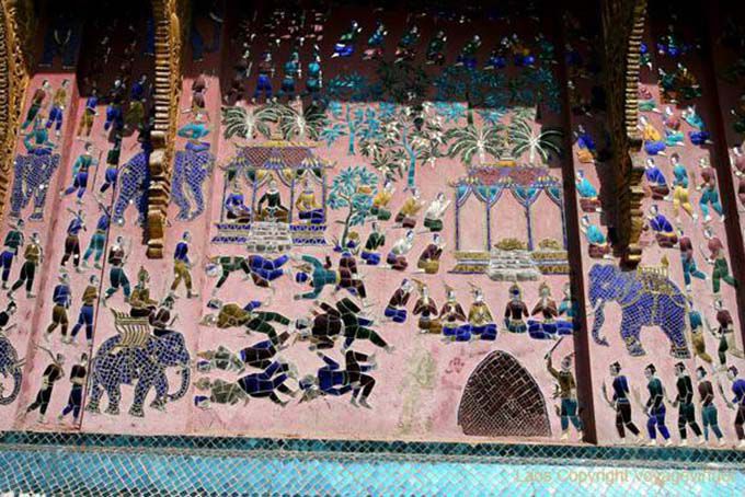 Glass mosaics of the Tripitaka Library, Wat Xieng Thong, Lao