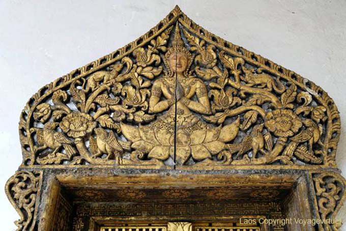 Pediment of Wat Long Khun Temple Xieng Men, Luang Prabang, Lao