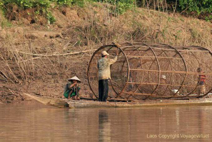 Huge fish trap, Mekong, South Laos, Lao
