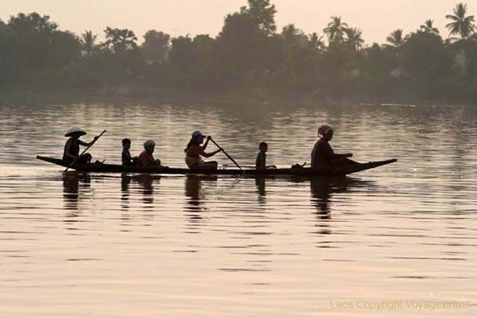 Shadows on the river, Mekong, South Laos, Lao