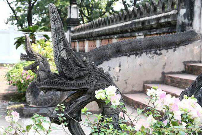 Nagas at the entrance of Haw Phra Kaew, Vientiane, Lao