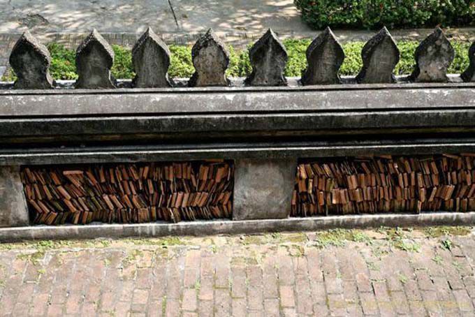 Flat bricks in the wall, Wat Ho Phra Kaew, Vientiane, Lao