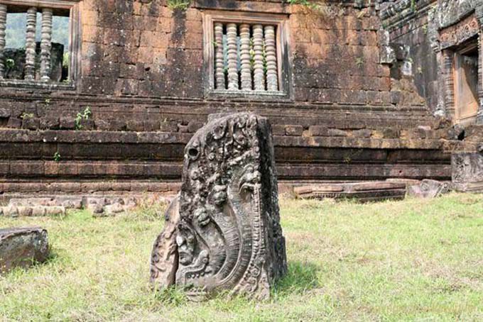 Naga in the grass, Vat Phou, Lao