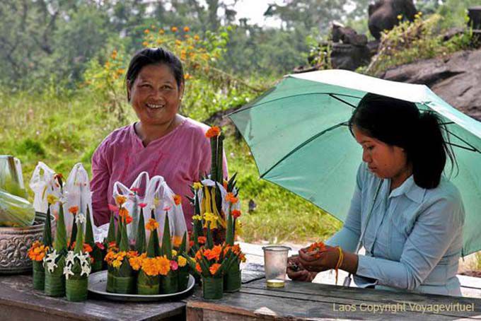 Vendors of offerings, Wat Phou, Lao