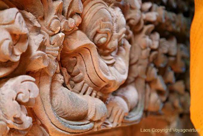 Close-up on decoration, Wat Phou, Lao