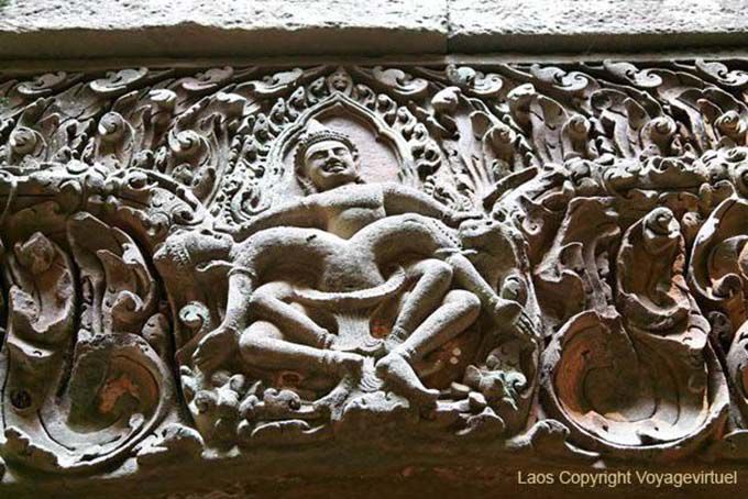 Striping Buddhist killing Kaliya Krishna, Vat Phou, Lao