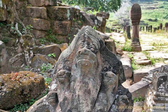 Triple naga collapsed, Wat Phou, Lao