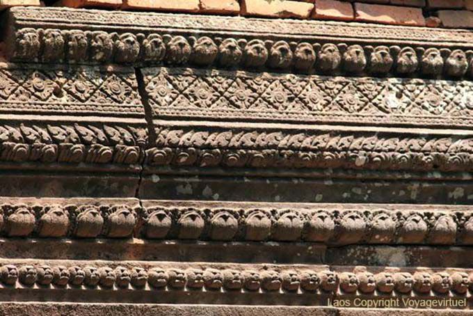 Repetition of fine sculptures, Wat Phou, Lao