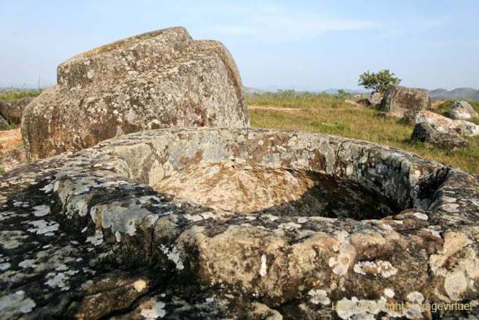 Top opening jars, Plain of Jars Xieng Khouang, Lao