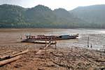 Pontoon boat mooring on the Mekong Ban Xanhai, Lao.