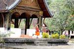 Buddhist monks in the temple, Wat Long Khoun, Luang Prabang, Lao.