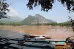 Panoramic view of the river and mountains from Pak Ou, Lao.