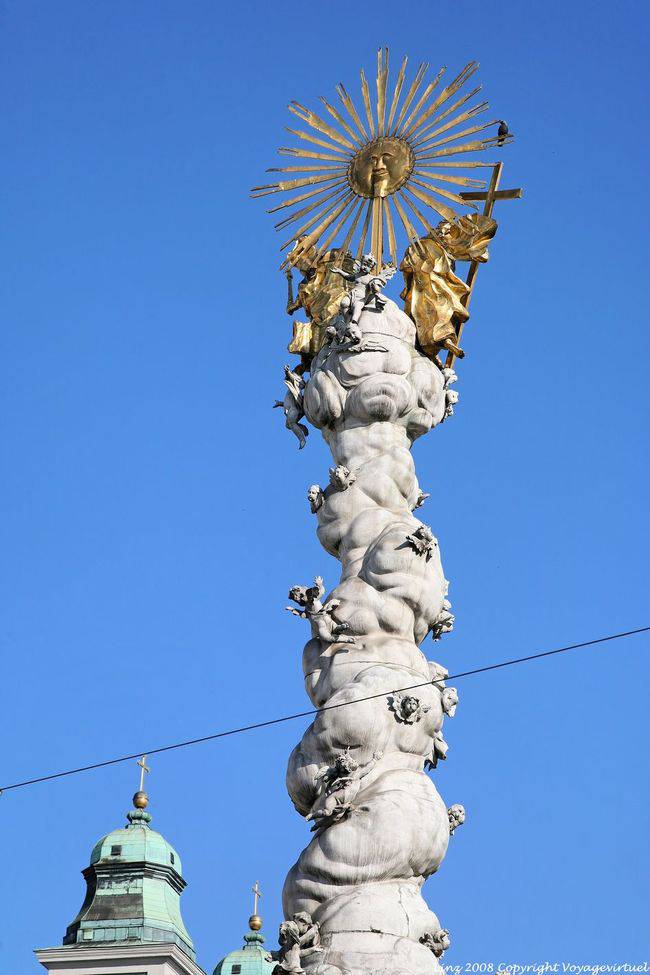 Hauptplatz, detail of the Dreifaltigkeitssaule, Linz - Austria
