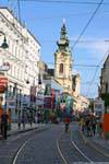 Landstrasse, Taubenmarkt, view from a tram stop, Linz, Austria.