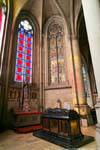 Neuer Dom, tomb and stained glass, Linz, Austria.