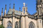 Neuer Dom, zoom on the statue of an angel, Linz, Austria.